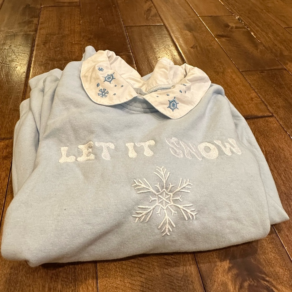 Light‎ Blue 'Let It Snow' Sweater with Embroidered Collar